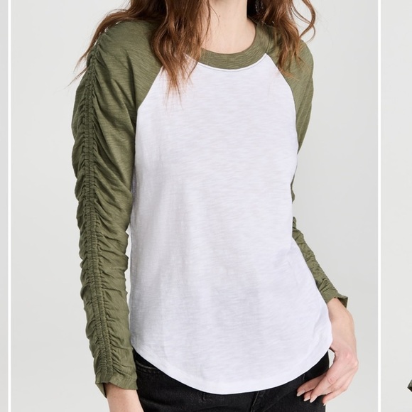 Veronica Beard Jean Rayden Baseball Tee Longsleeve White Stone Army XS - Picture 2 of 7